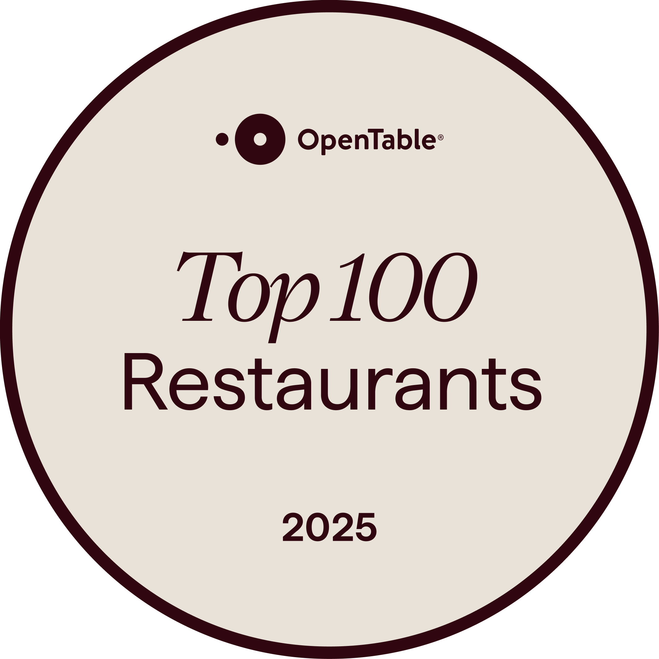 Open table, top 100 restaurant 2025 badge